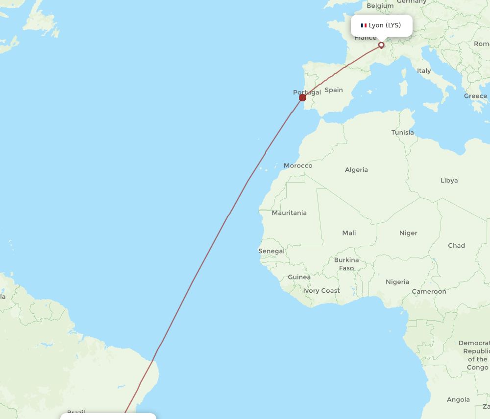 CNF to LYS flights and routes map