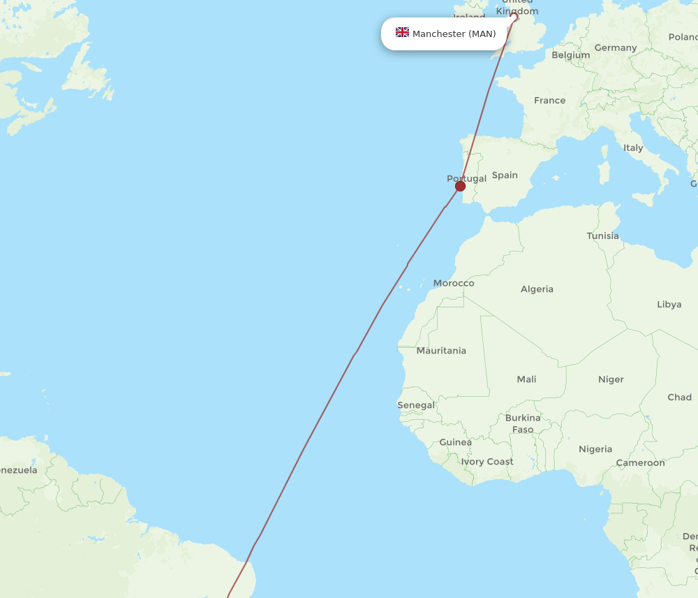 CNF to MAN flights and routes map