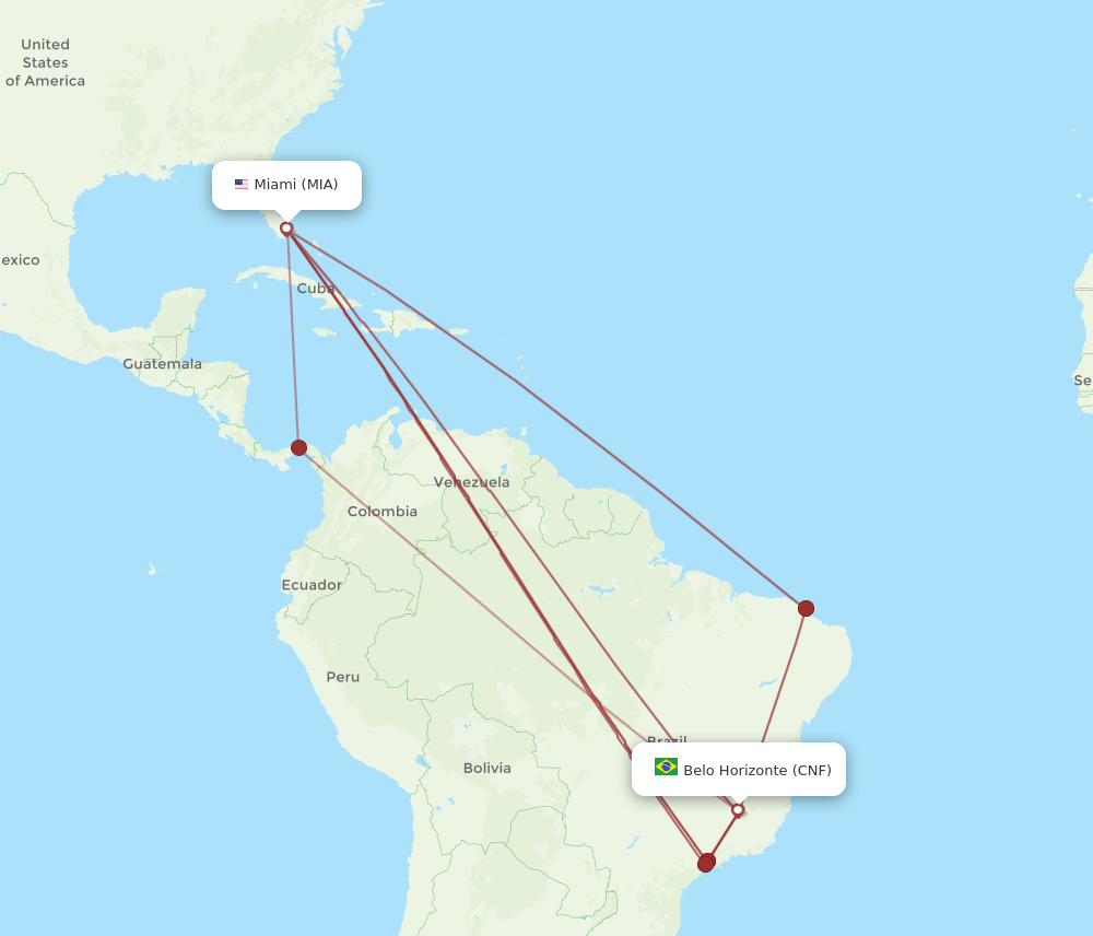 CNF to MIA flights and routes map