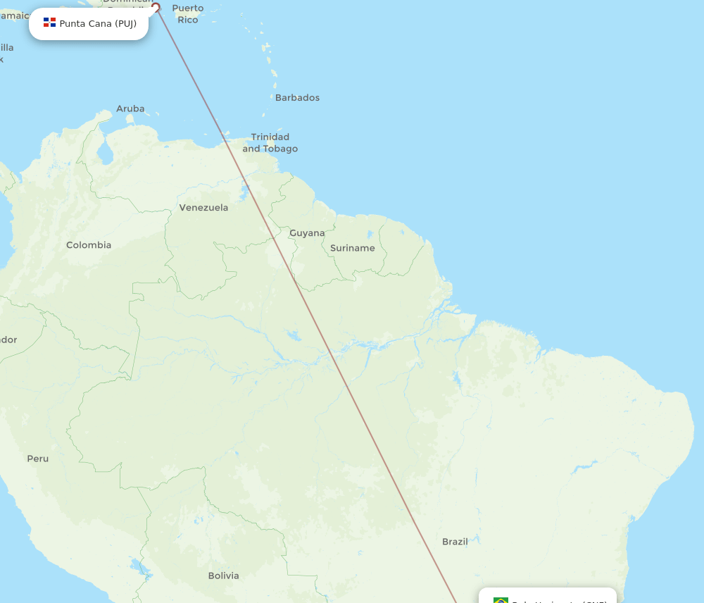 CNF to PUJ flights and routes map