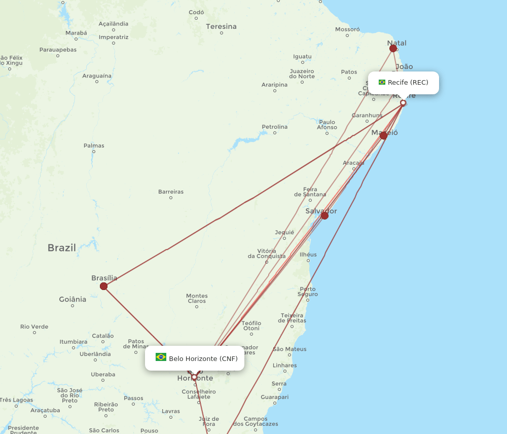 CNF to REC flights and routes map