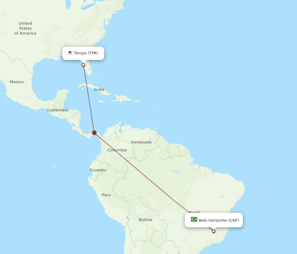 Tampa - Belo Horizonte route map and flight paths