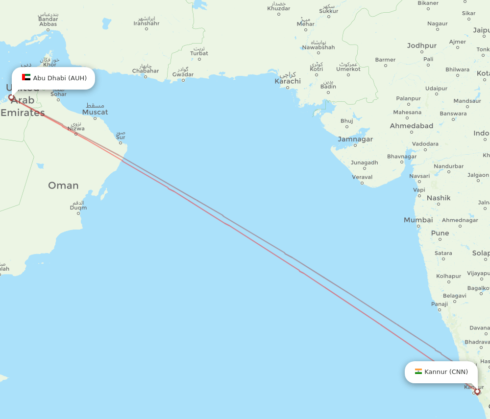 Abu Dhabi - Kannur route map and flight paths