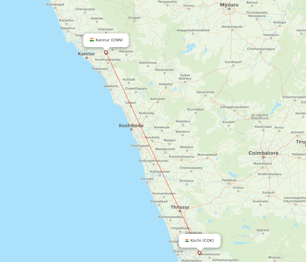 CNN to COK flights and routes map