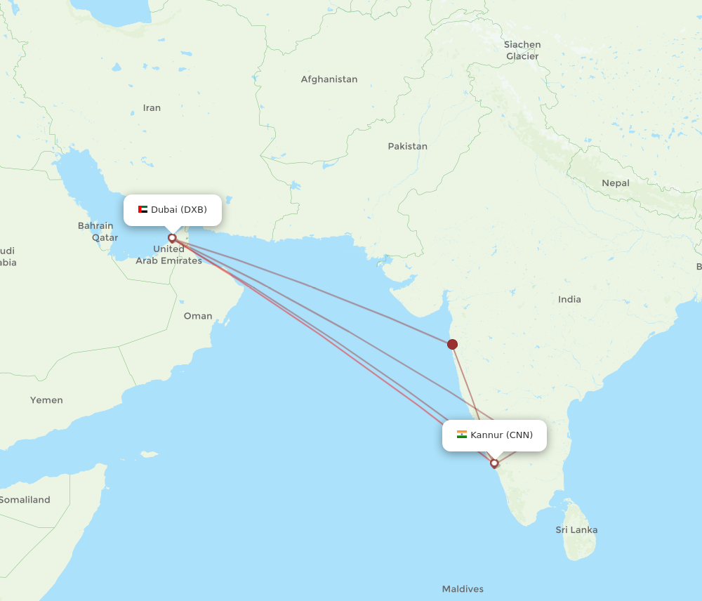 CNN to DXB flights and routes map