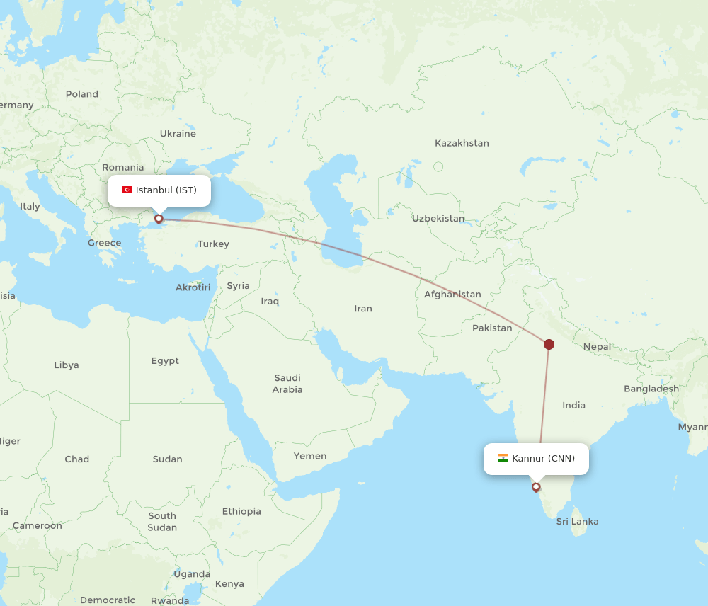 IST to CNN flights and routes map
