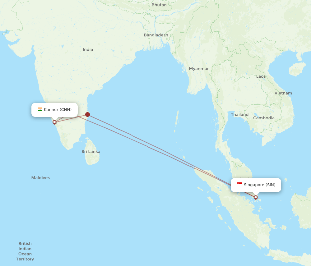 Singapore - Kannur route map and flight paths