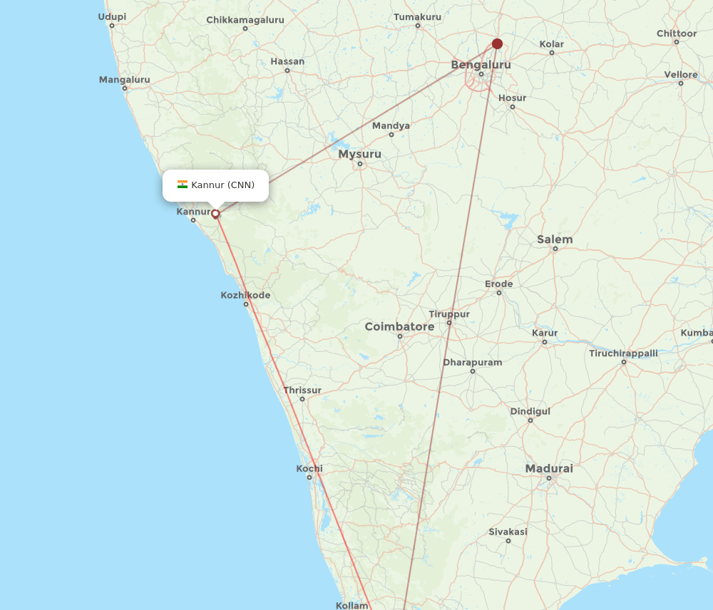 CNN to TRV flights and routes map