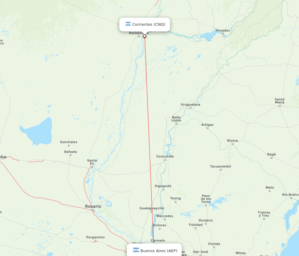 Corrientes - Buenos Aires route map and flight paths