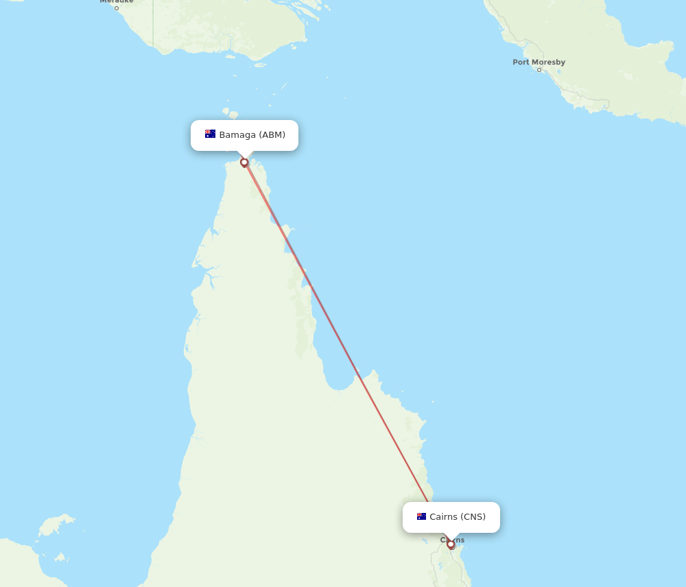 Cairns - Bamaga route map and flight paths