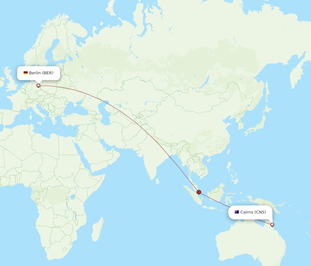 Cairns - Berlin route map and flight paths