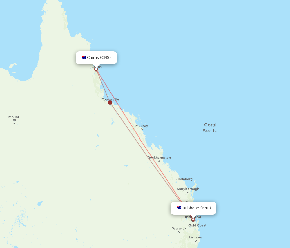 CNS to BNE flights and routes map