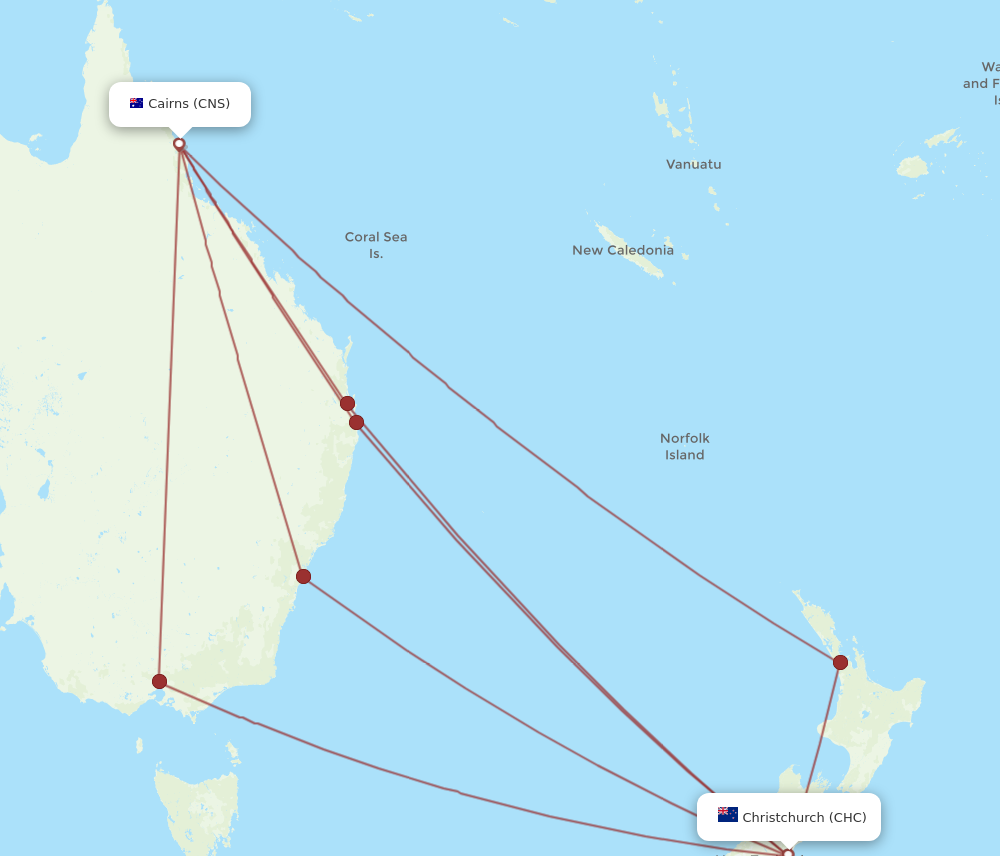 CNS to CHC flights and routes map