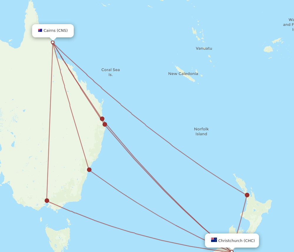 CNS-CHC flight routes