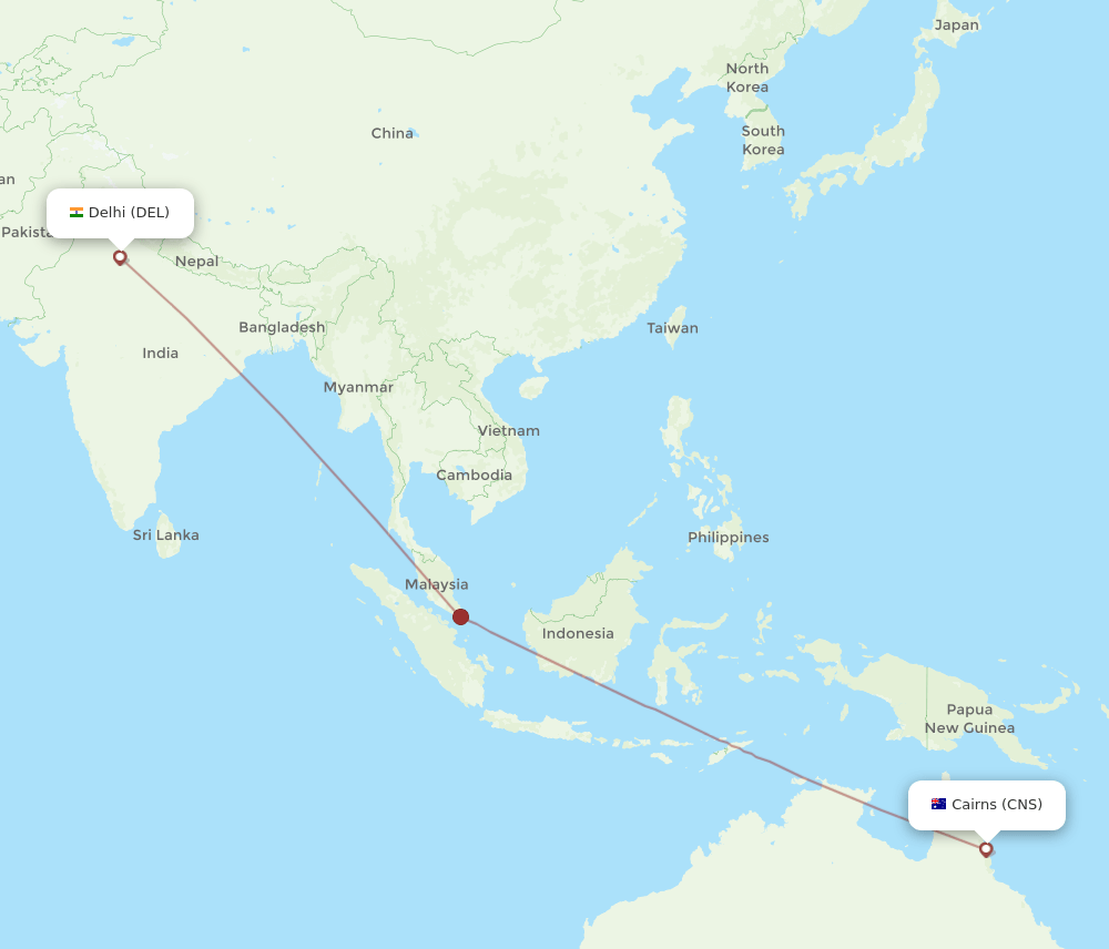 CNS-DEL flight routes