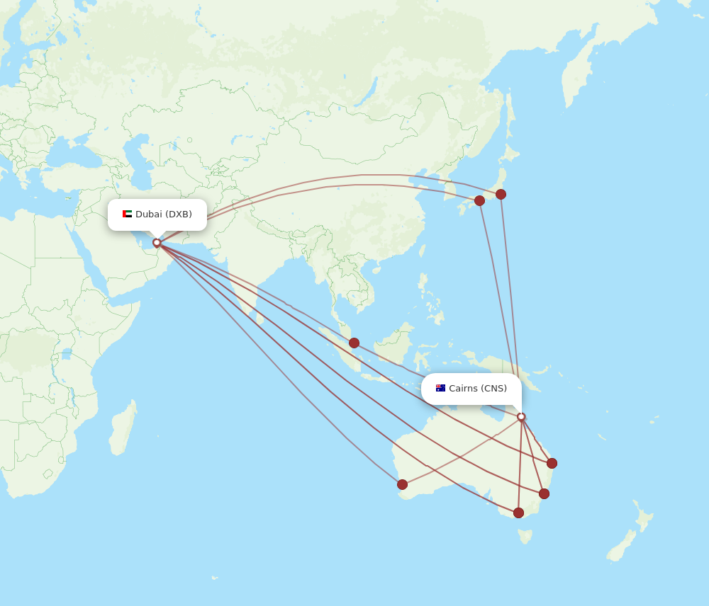 CNS to DXB flights and routes map