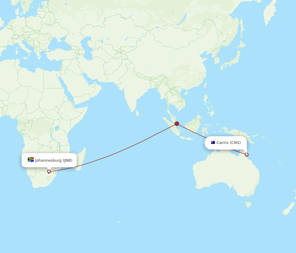 CNS to JNB flights and routes map
