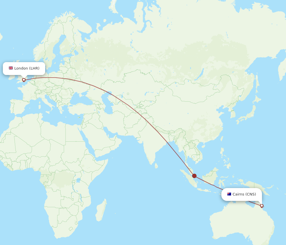 CNS to LHR flights and routes map