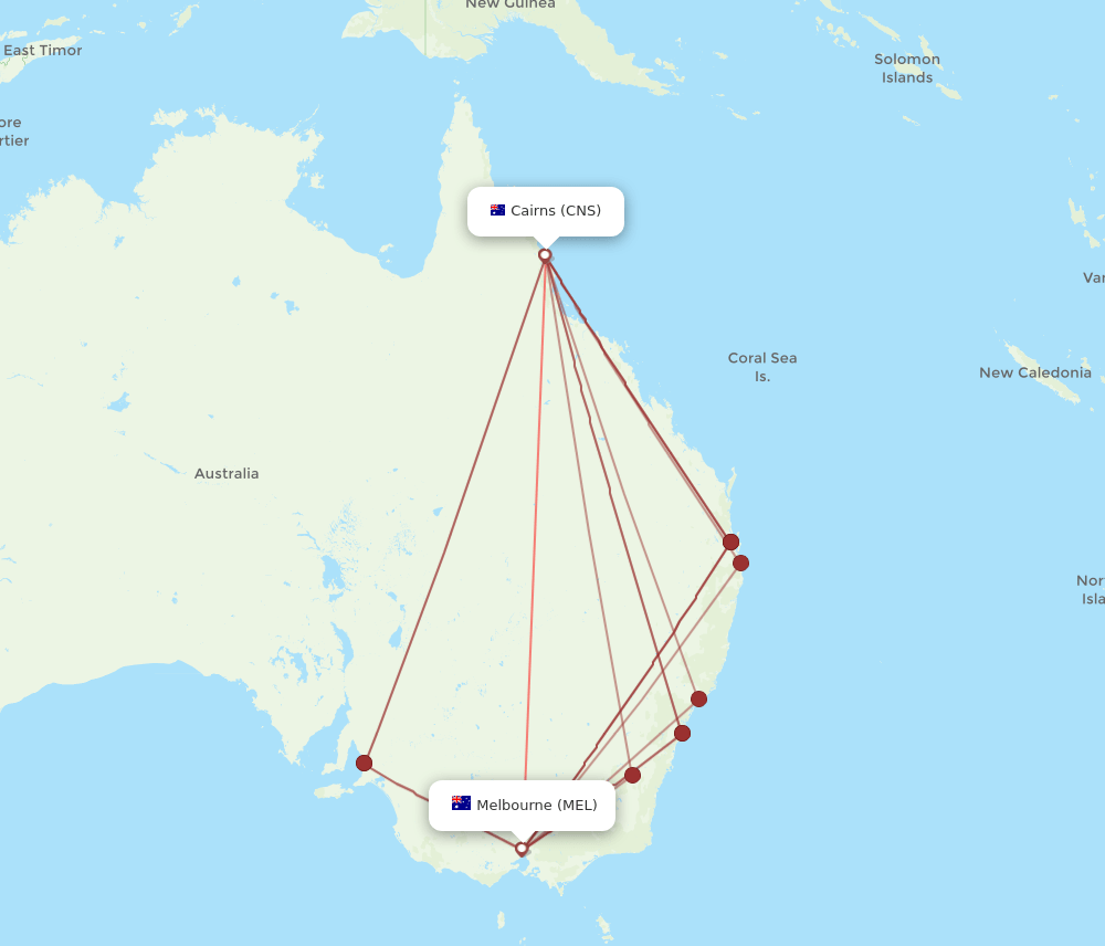 CNS to MEL flights and routes map