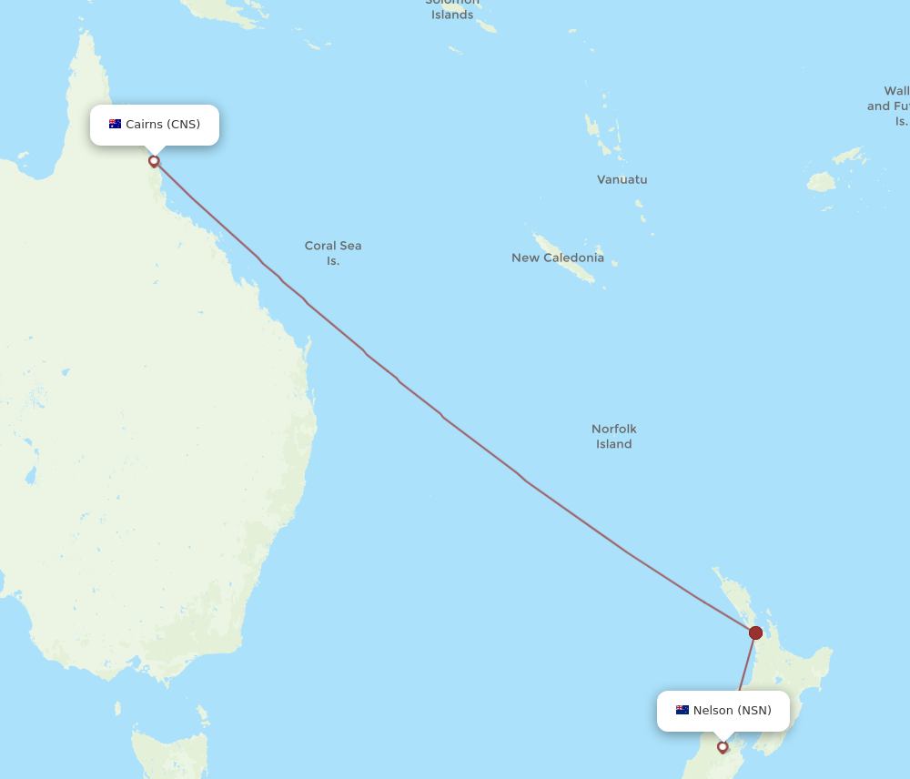 CNS to NSN flights and routes map