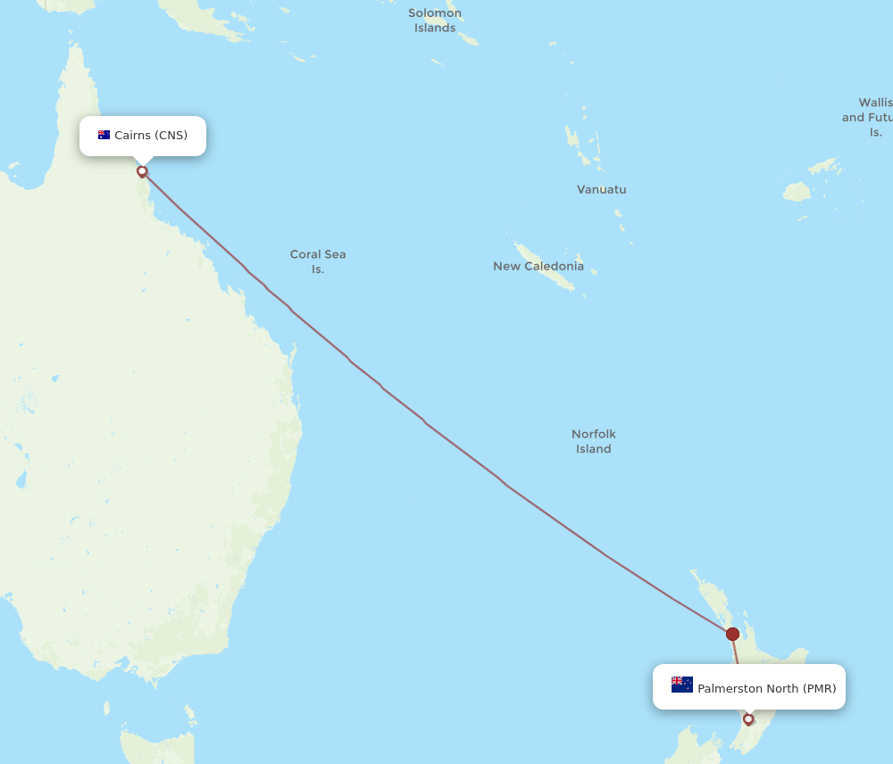 CNS to PMR flights and routes map