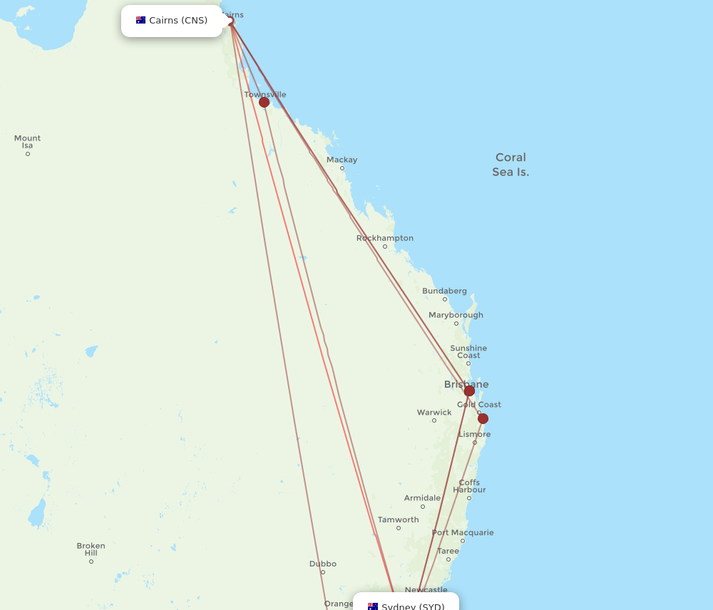 CNS to SYD flights and routes map