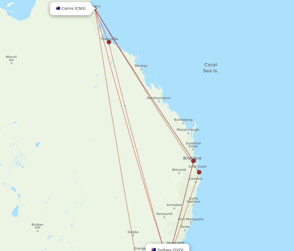 CNS-SYD flight routes