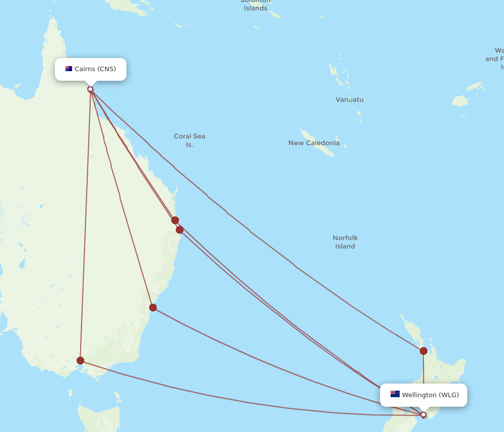 CNS to WLG flights and routes map