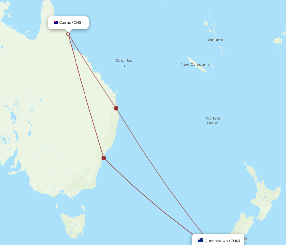 CNS to ZQN flights and routes map