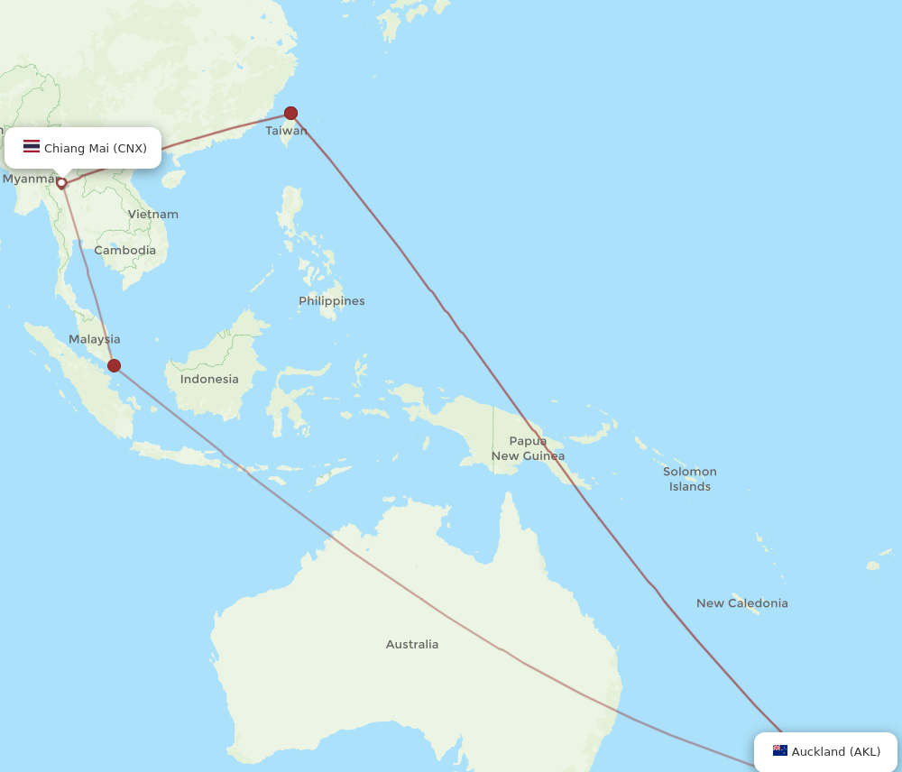 CNX to AKL flights and routes map