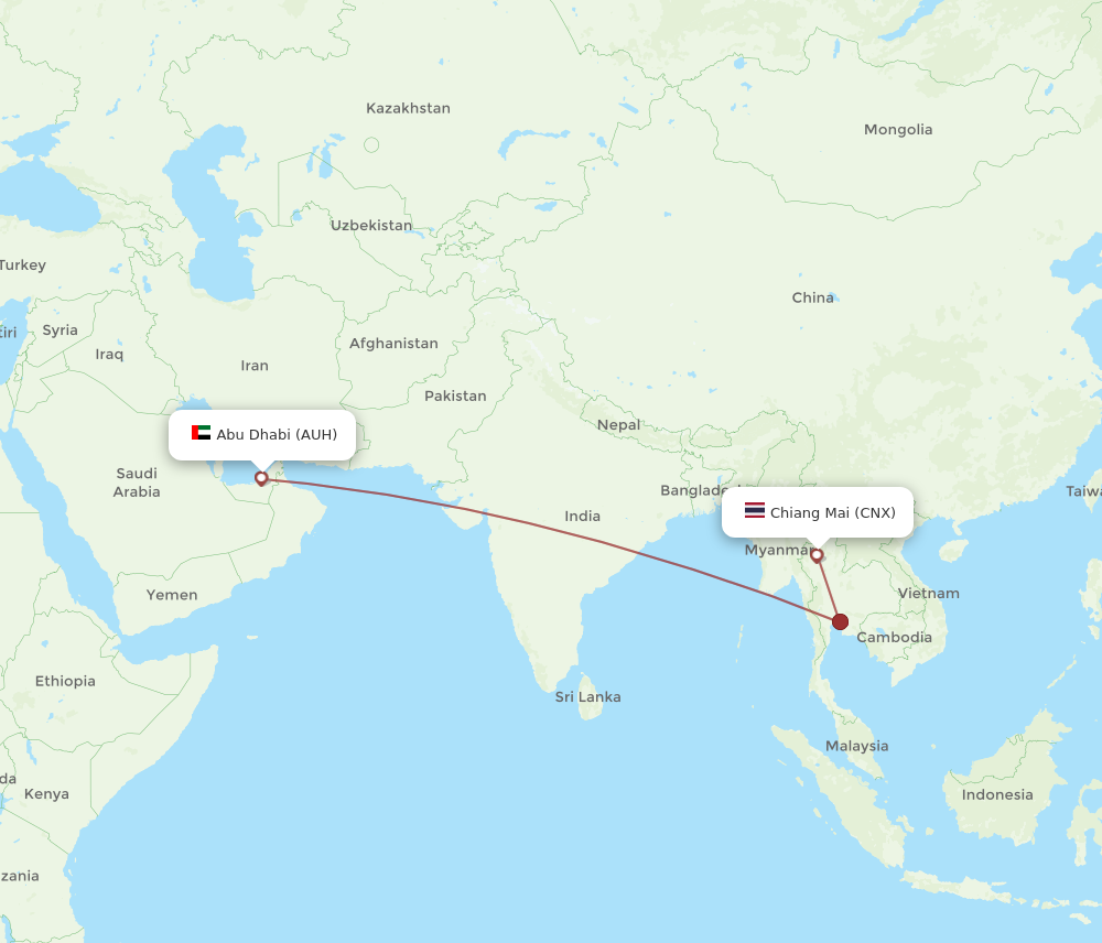 CNX to AUH flights and routes map