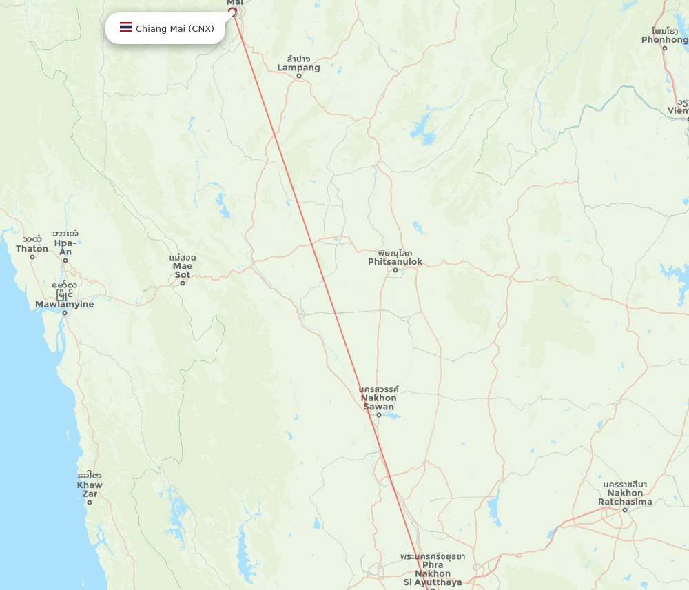 Chiang Mai - Bangkok route map and flight paths