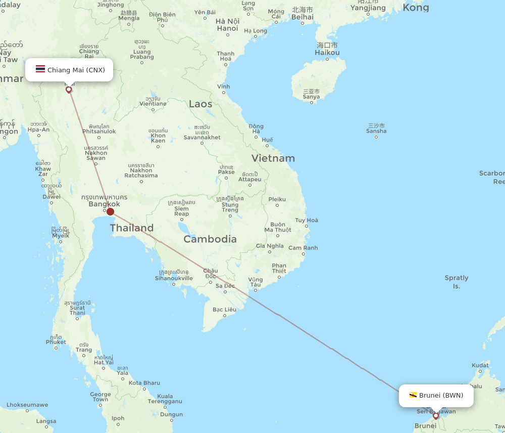 CNX-BWN flight routes