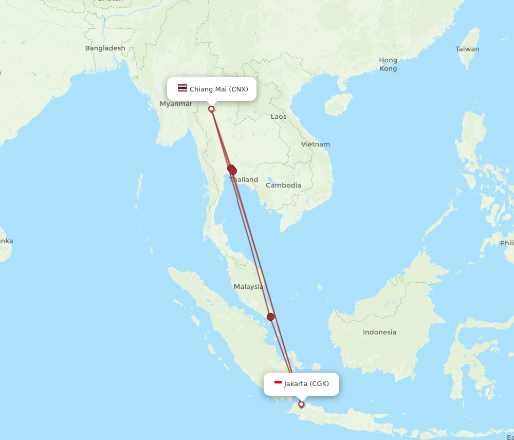 CNX to CGK flights and routes map