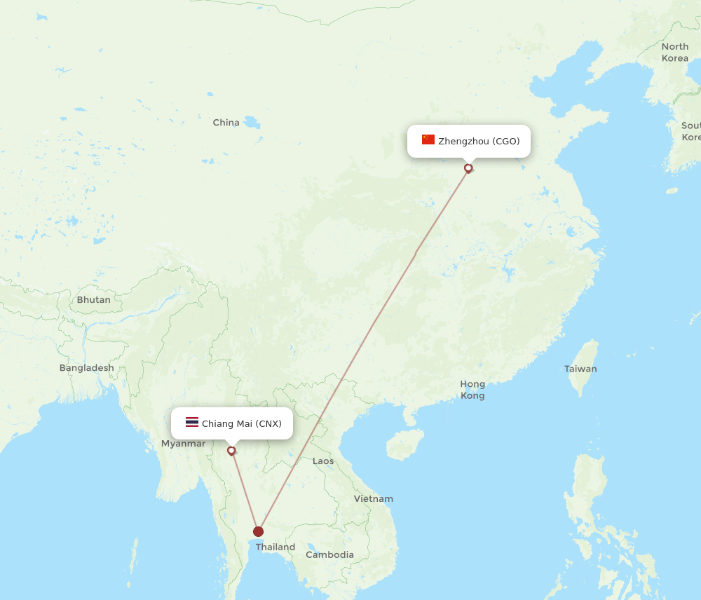 CNX to CGO flights and routes map