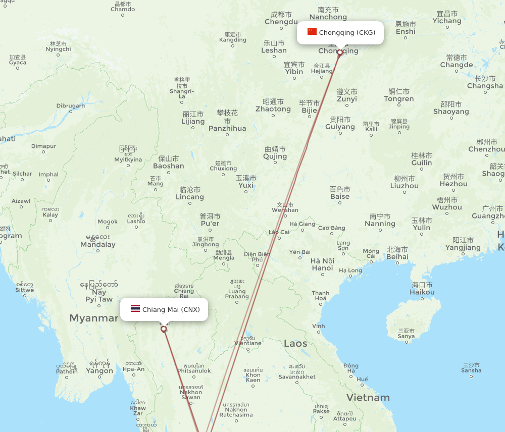 CKG to CNX flights and routes map