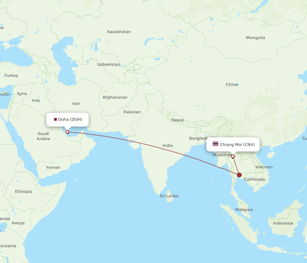 CNX to DOH flights and routes map