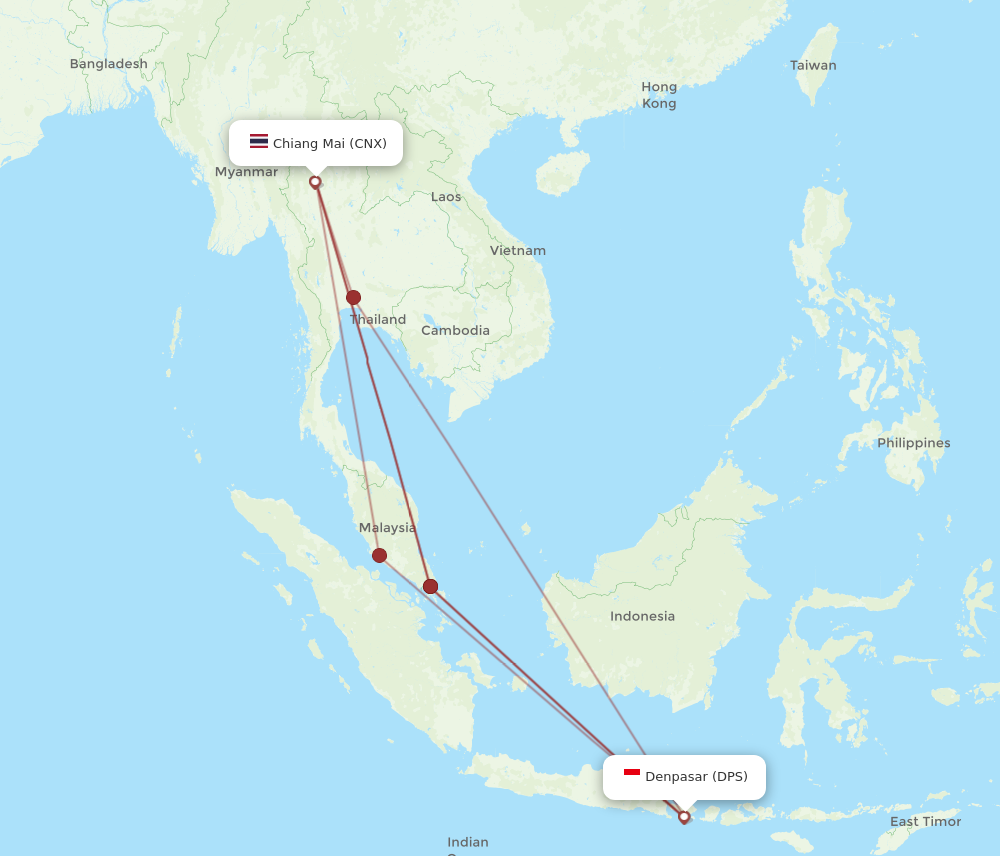 CNX to DPS flights and routes map