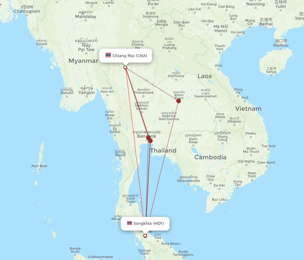 CNX-HDY flight routes