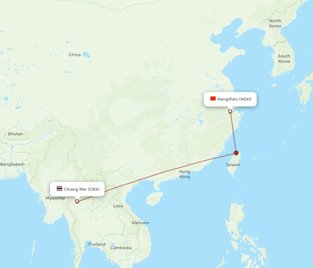 HGH to CNX flights and routes map