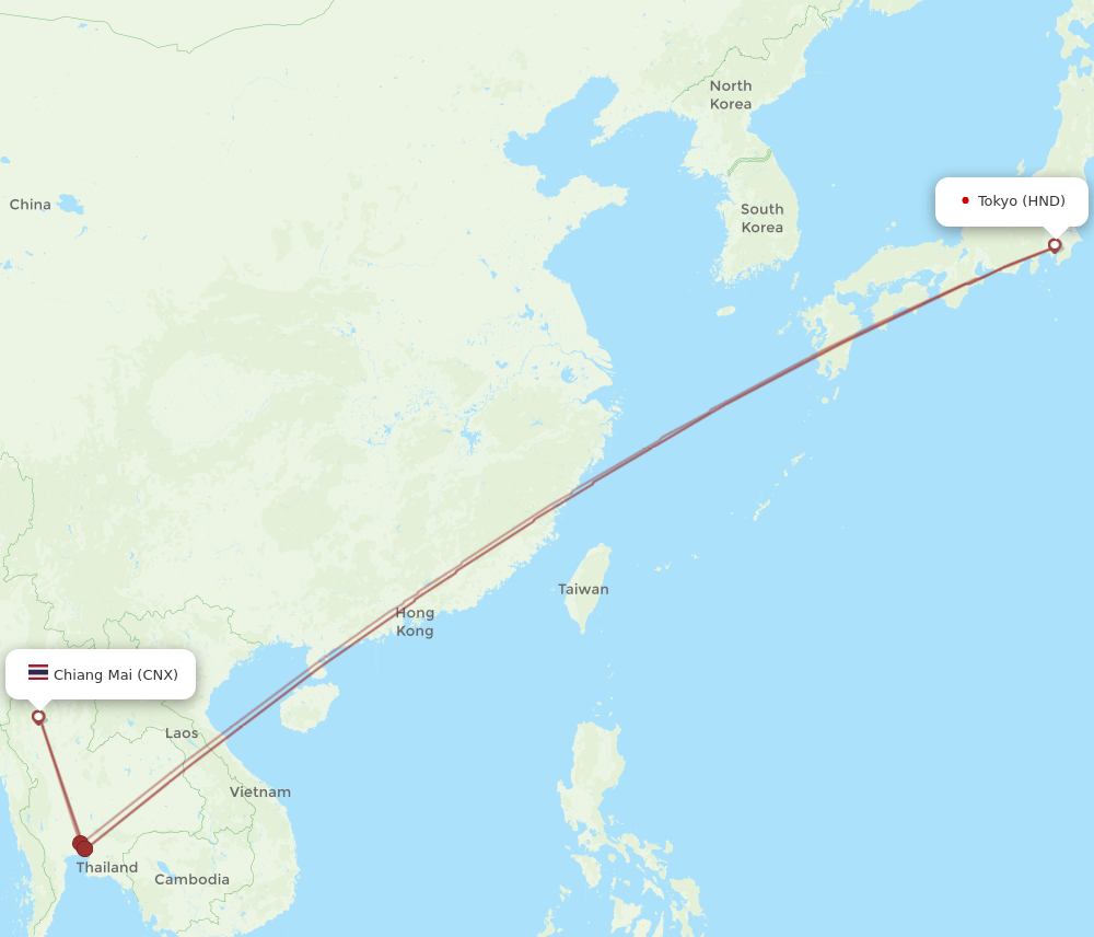 CNX to HND flights and routes map