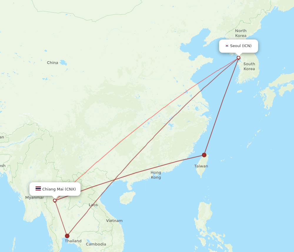 CNX to ICN flights and routes map
