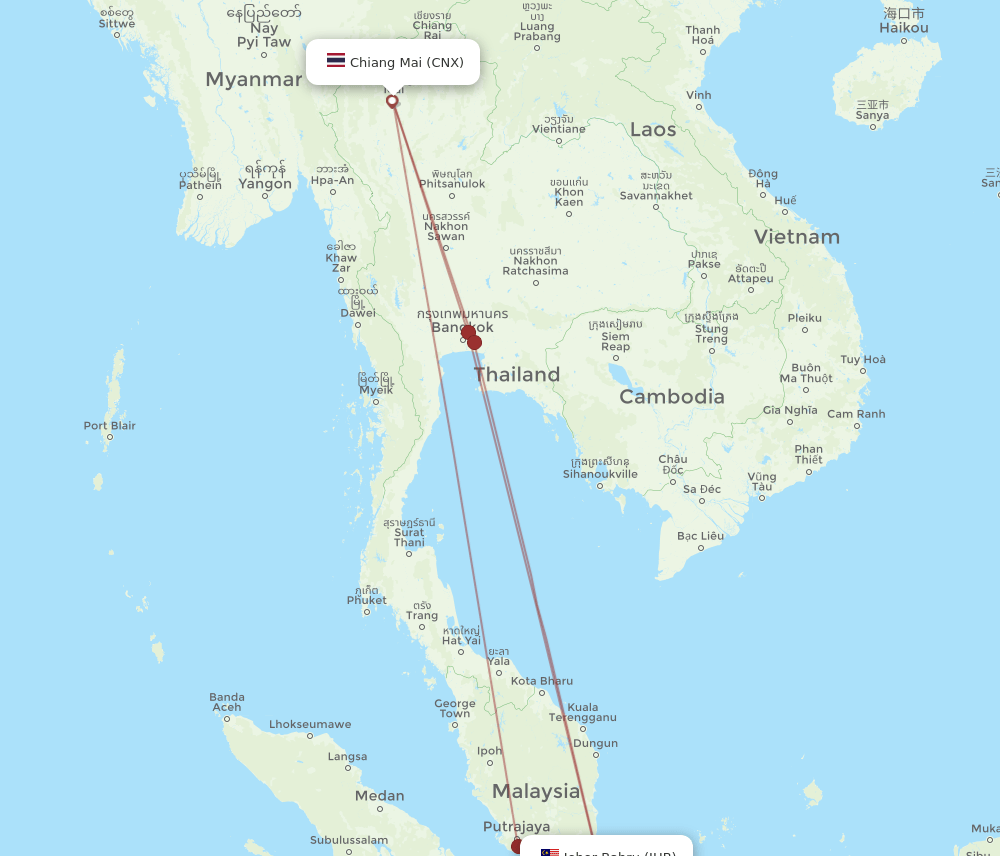 CNX to JHB flights and routes map