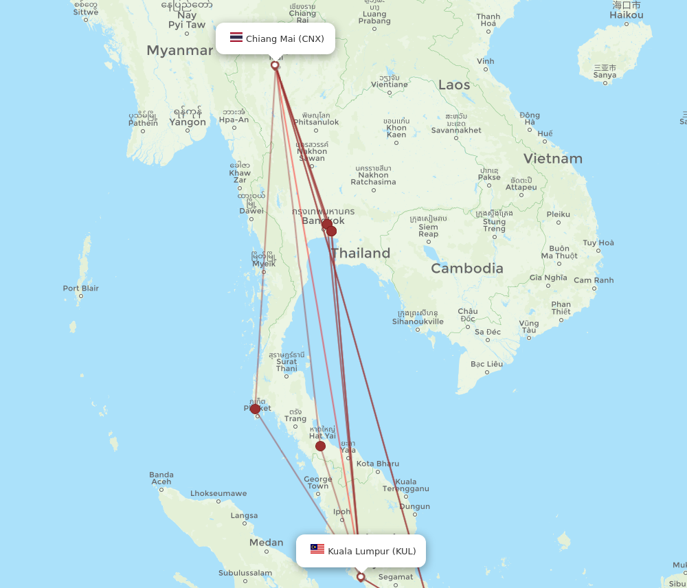 CNX to KUL flights and routes map