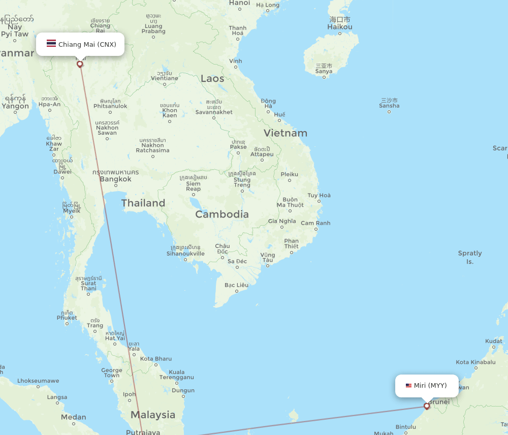 CNX-MYY flight routes