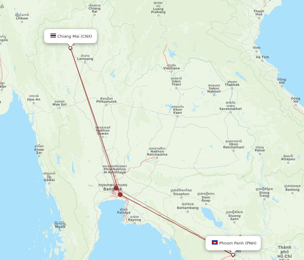 CNX to PNH flights and routes map