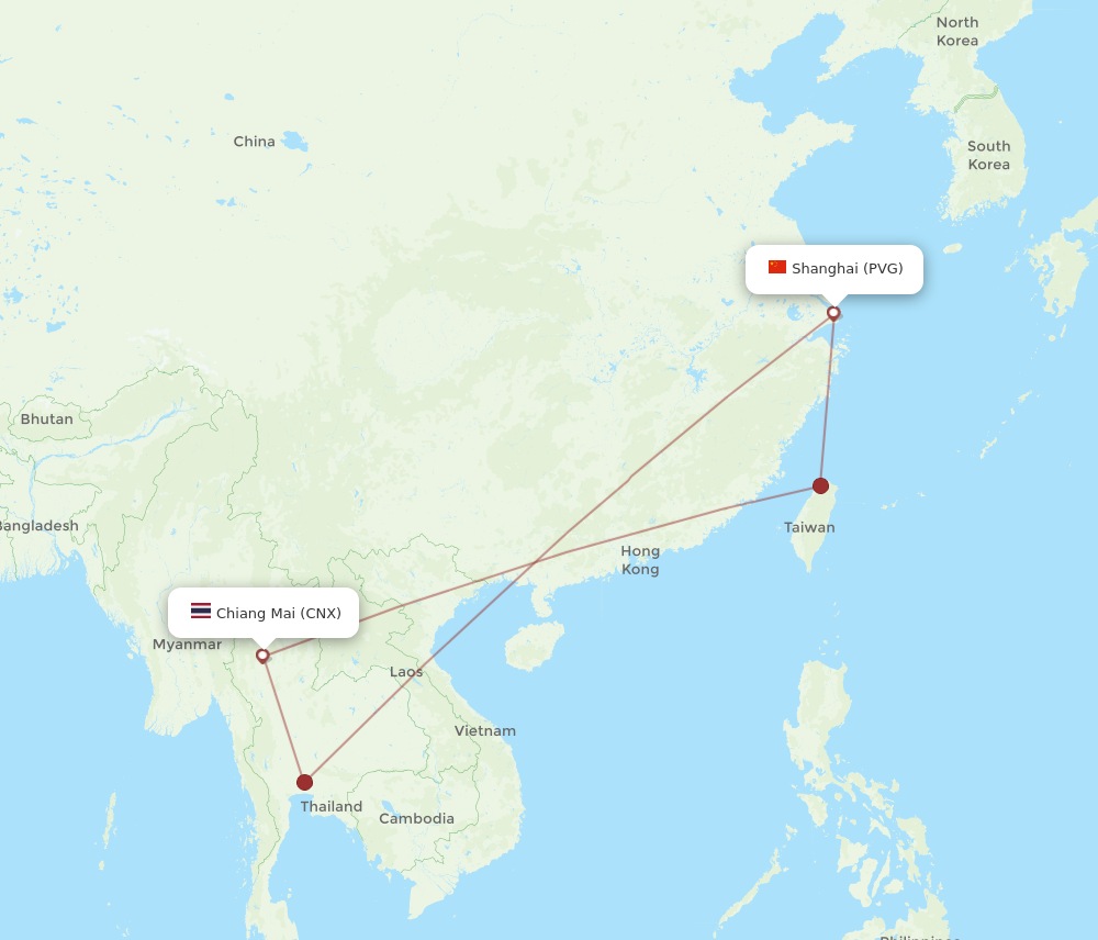 PVG to CNX flights and routes map
