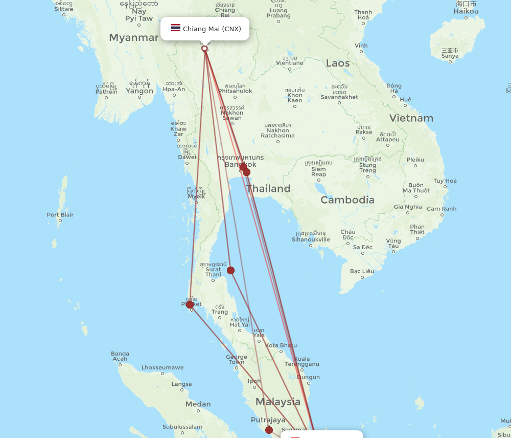 CNX to SIN flights and routes map