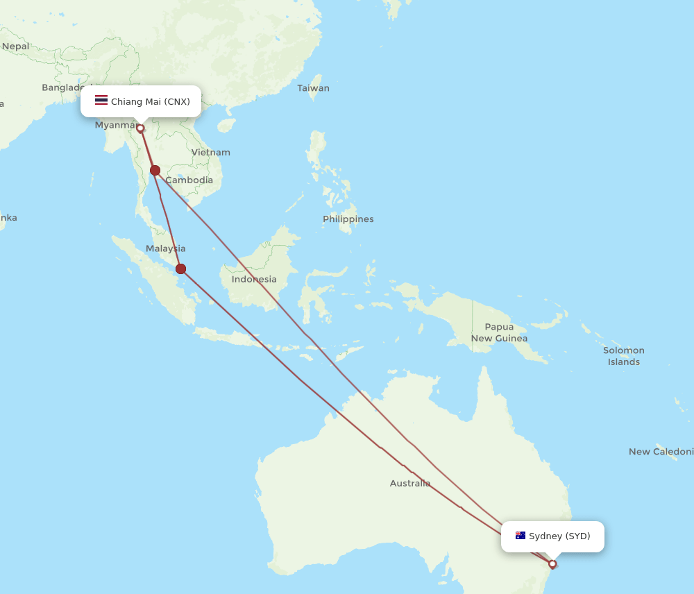 CNX-SYD flight routes