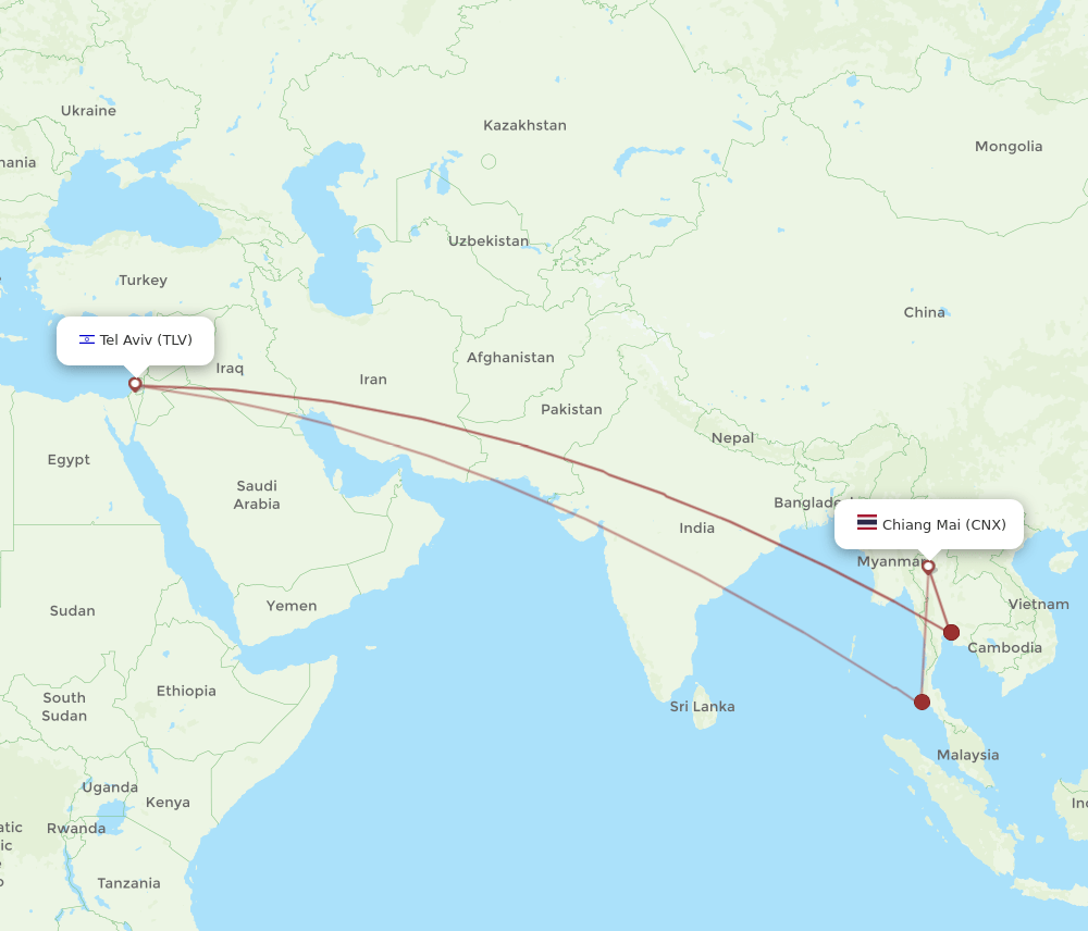 CNX to TLV flights and routes map
